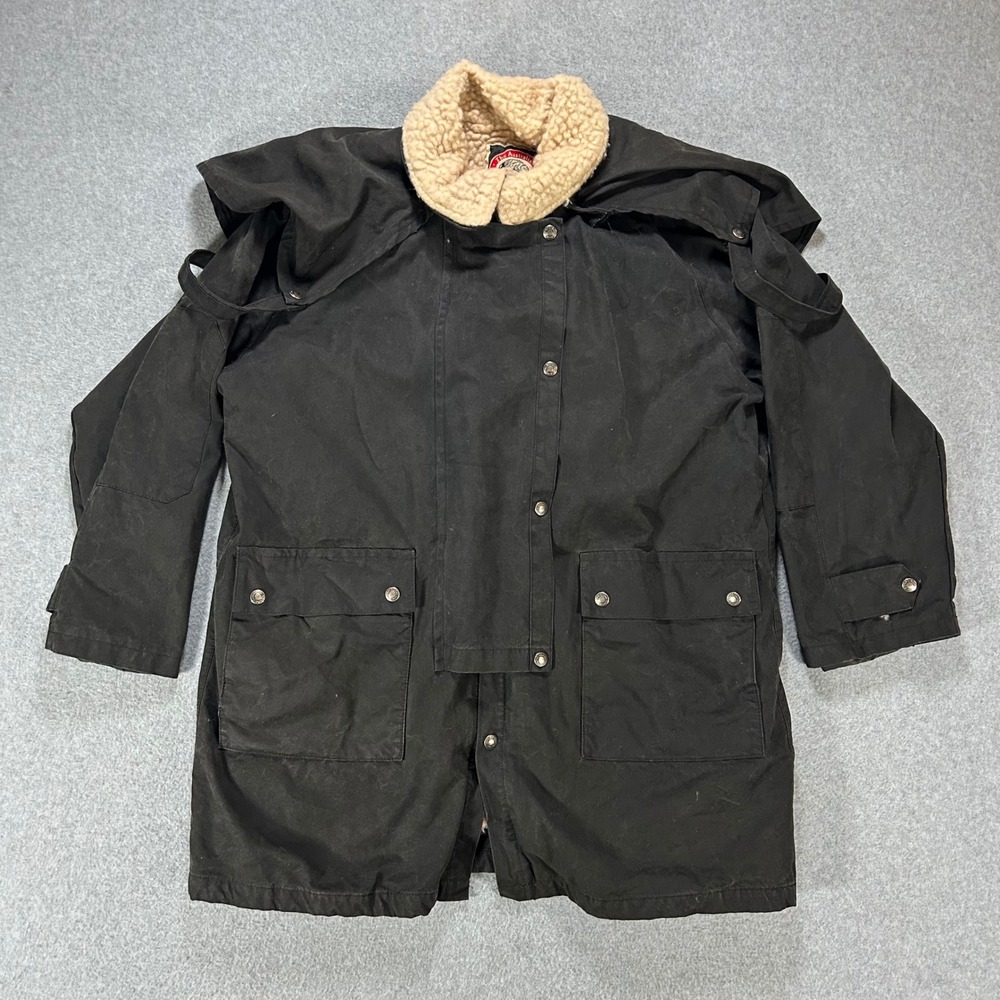 Australian Outback Collection Duster Jacket Mens L Black Waxed Cotton Vintage